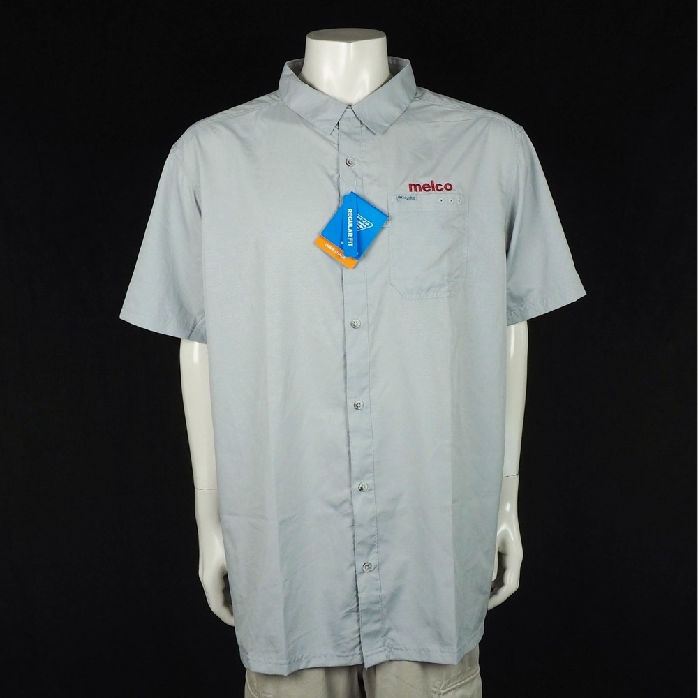 New Columbia PFG Slack Tide Fishing Button Down Shirt Mens 2XL XXL Gray Melco